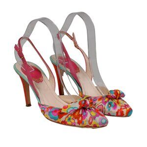 Rene Caovilla Womens Floral Fabric Slingback Pump US 7 EU 37 Pink Yellow Blue
